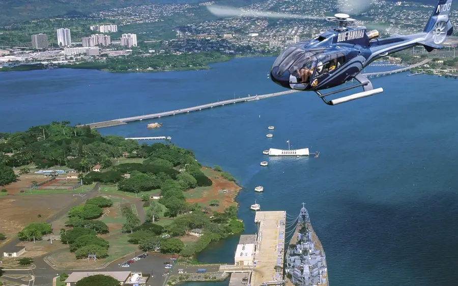 Kaneohe Bay and Mokolii island photographed from a helicopter